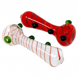 4.5" Marble Frit Art Twisted Line Spoon Hand Pipe (Pack of 2) - [ZD71]